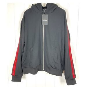 The Kooples Sport Men's Full Zip Track Jacket Faux Fur Lined Hood Satin Lining L